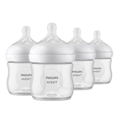 Philips Avent Natural Baby Bottles 4 oz, 4 Pack, Baby Feeding Bottles, Clear, Newborn Feeding Essentials