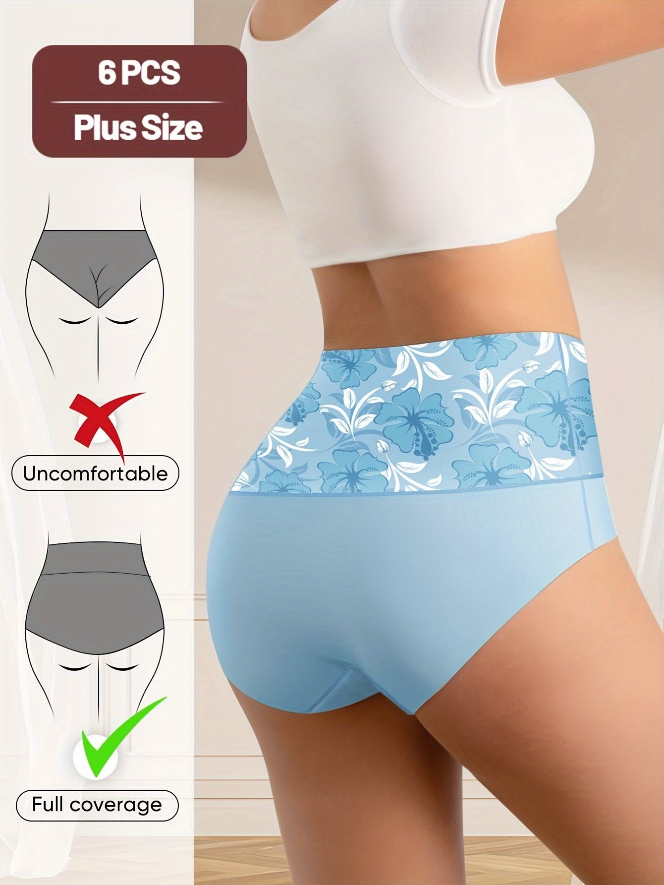 6 Packs, Large Size Underwear, Ice Women'S Underwear, Naked And Traceless, High Waist And Belly-Closing, Color Combination, Summer Thin Style, Women'S Underwear
