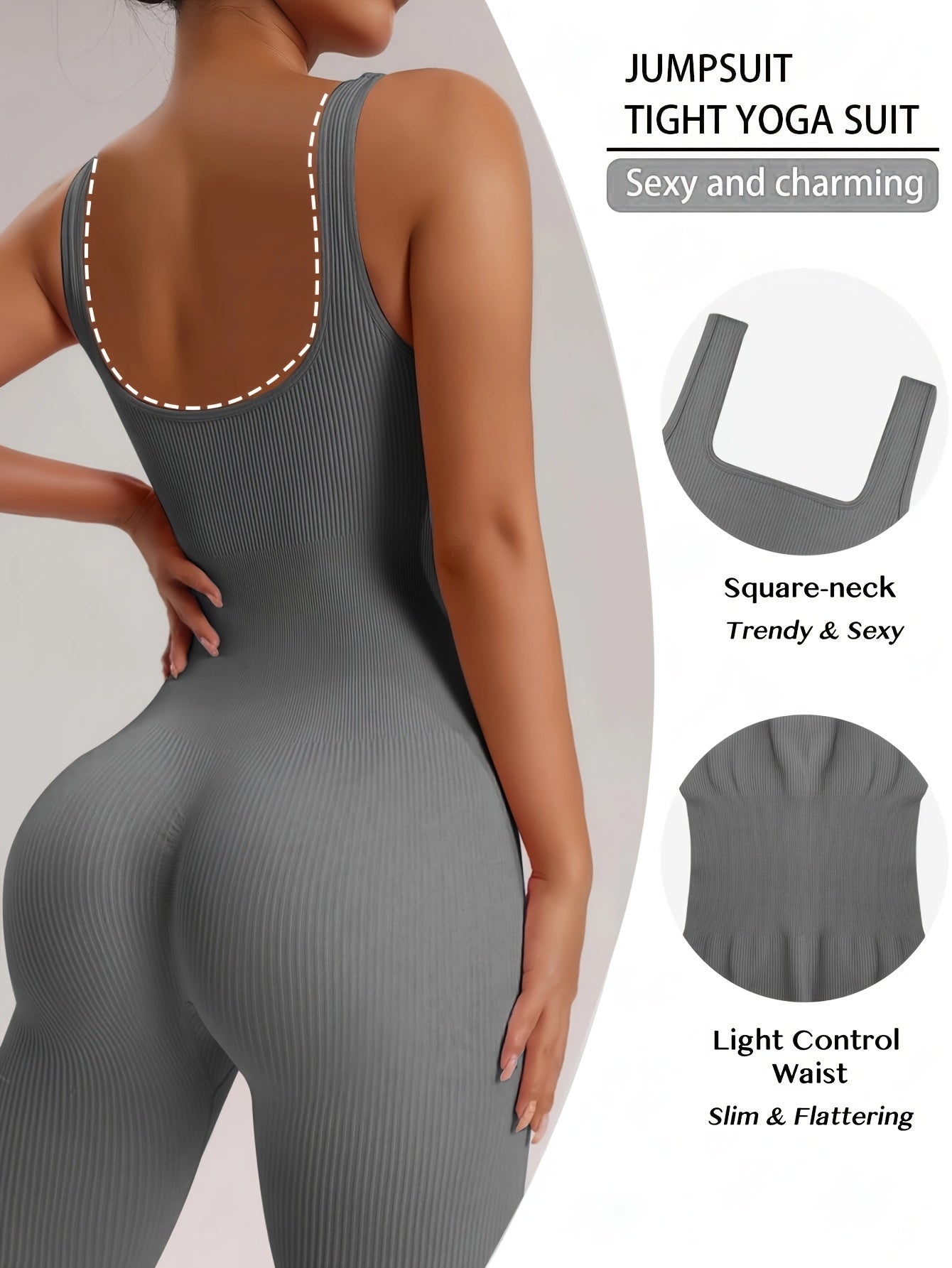 2pcs - Women'S Autumn And Winter Sleeveless Square Collar Long Jumpsuit, 90% Nylon And 10% Elastic Fiber Fabric Comfortable, Thick, Impermeable Washable And Reusable, Suitable For Any Activity Occasion, Exercise, Fitness, Pilates, Running, Yoga