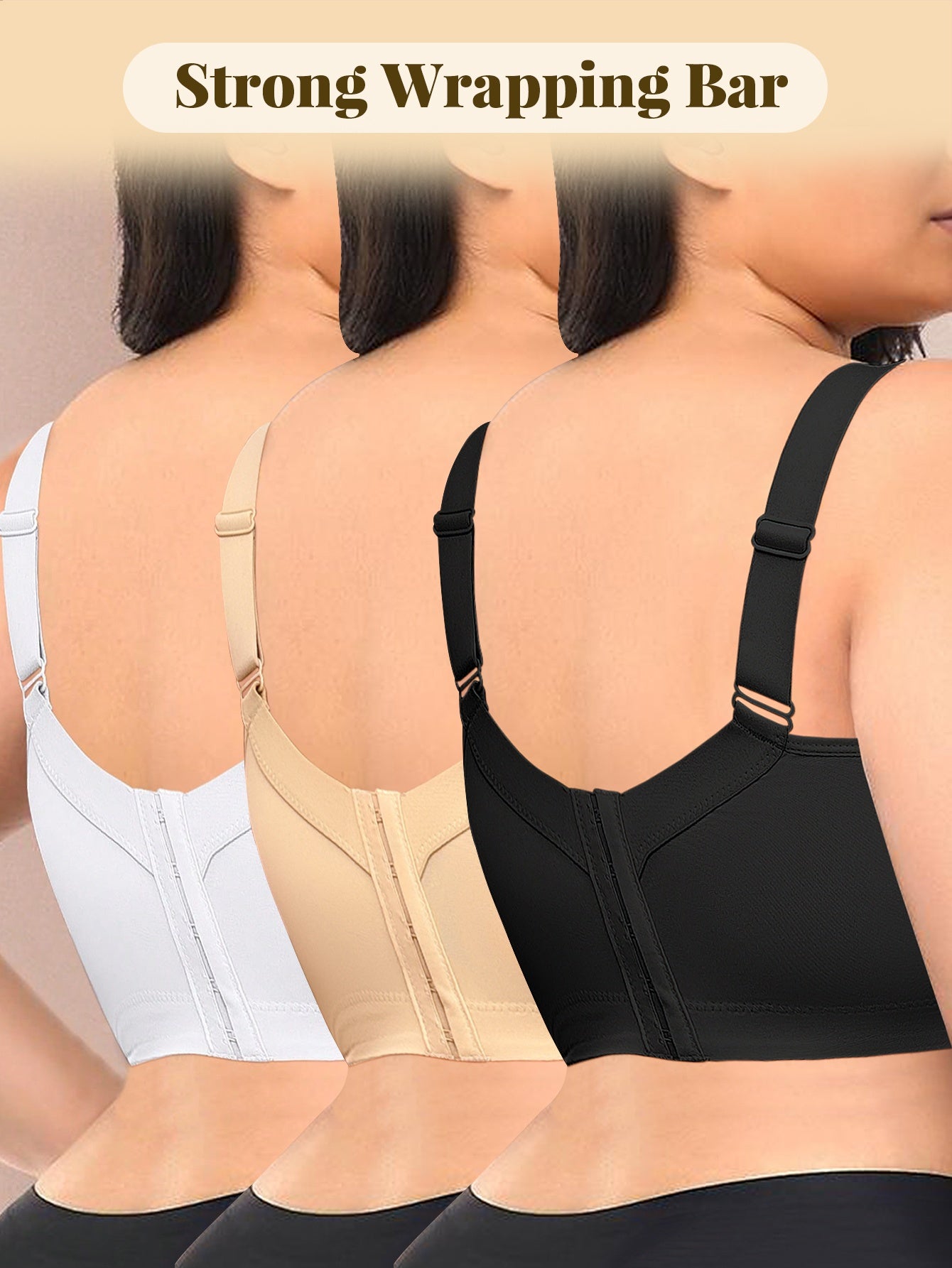 Set of Three Alluring Seamless Bras in Large Size with Gathered Design And Wide Shoulder Straps, Perfect for Everyday Use