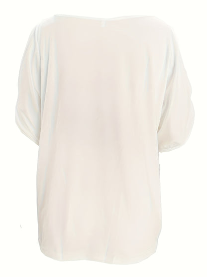 New White Short-Sleeve T-Shirt for Summer with an Irregular Kink Design