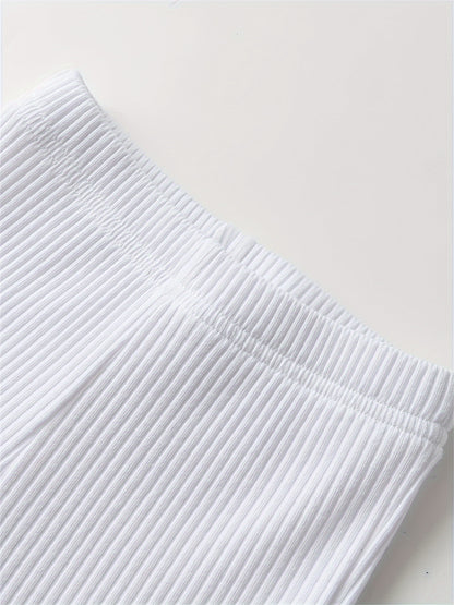 Kukitty Infant Baby Girl 3pcs Solid Color Flare Pants Casual Ribbed Leggings, for Outdoor