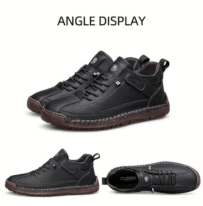 1pair CLOHOO Men's High-Top Ankle Boots - Casual Street Fashion Style, Solid Color, All-Season Comfort, Handcrafted Rubber Sole, Elastic Band Closure, Round Toe, Faux Upper/Inner/Insole, for Hiking & Daily Wear