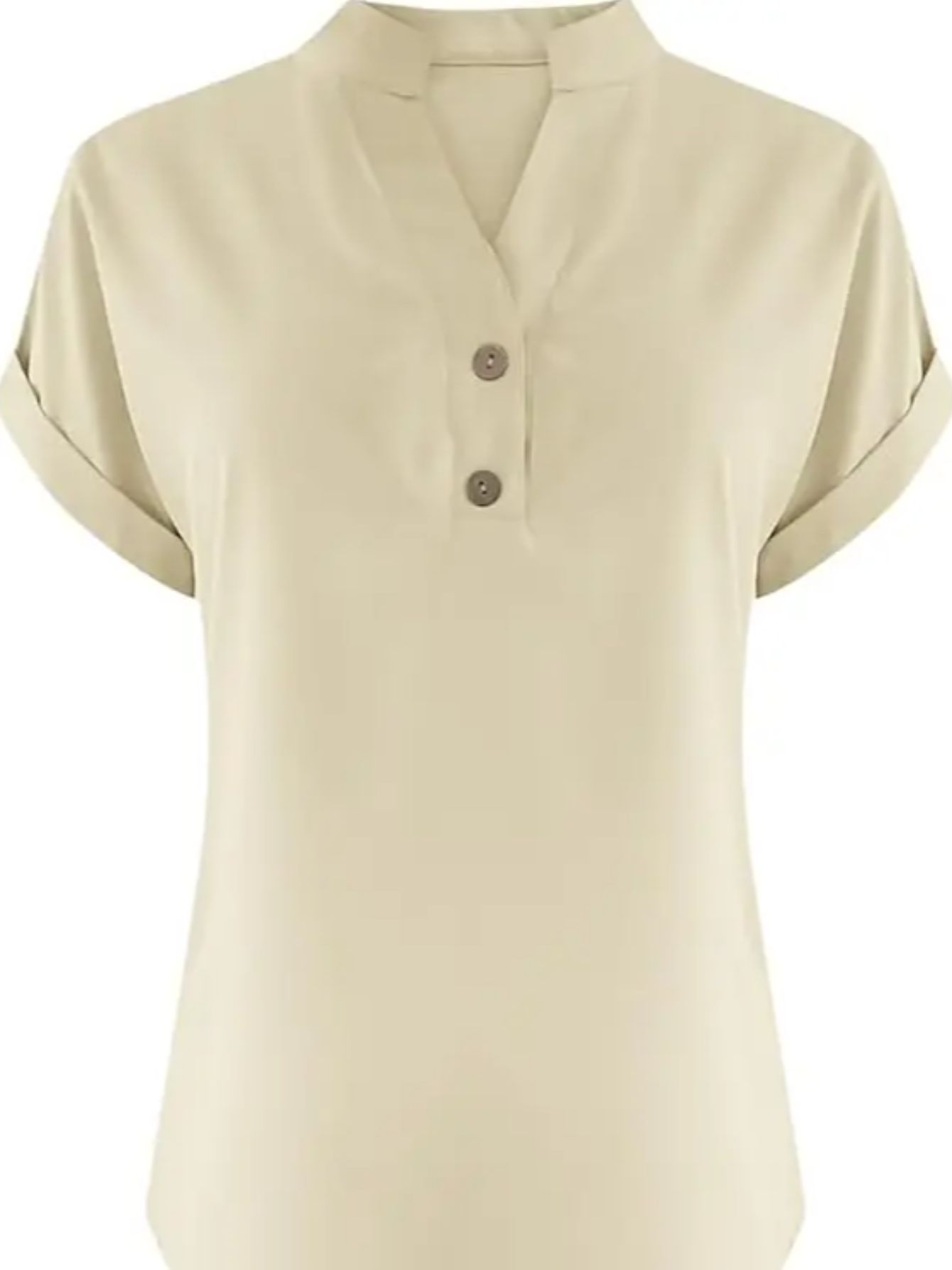 ZOELNIC Women's V-Neck Button-Front Placket T-Shirts - Short Sleeve Casual Summer Tops, Breathable Daily Wear Shirts Suitable for Spring/Summer, Solid Color Casual Wear, Machine Washable (No)