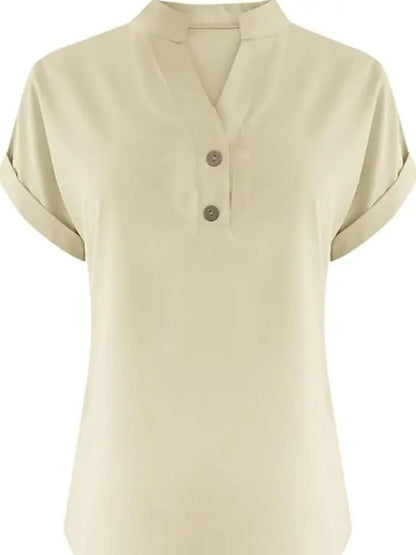 ZOELNIC Women's V-Neck Button-Front Placket T-Shirts - Short Sleeve Casual Summer Tops, Breathable Daily Wear Shirts Suitable for Spring/Summer, Solid Color Casual Wear, Machine Washable (No)