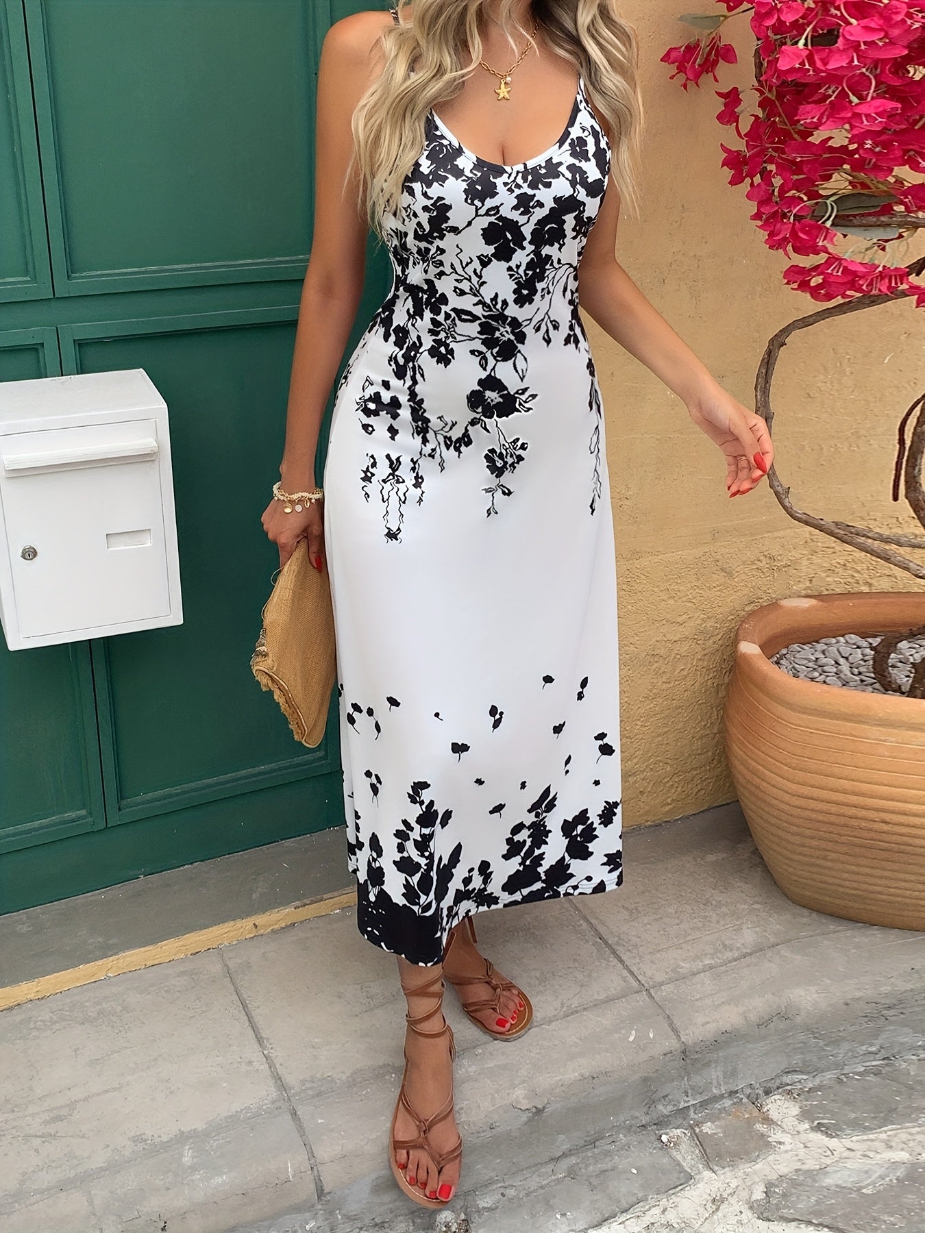 Ladies' Tropical Digital Printed Flower Sexy Elegant Vacation Leisure Business Commuting Festival Gift Birthday Party Cocktail Party Wedding Holiday Strap Spring/Summer Long Dress