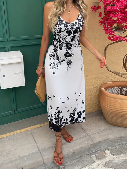 Ladies' Tropical Digital Printed Flower Sexy Elegant Vacation Leisure Business Commuting Festival Gift Birthday Party Cocktail Party Wedding Holiday Strap Spring/Summer Long Dress