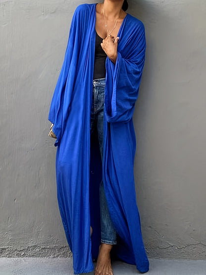 Women's Beige Kimono Cardigan - Casual V-Neck, Long Sleeve with Tie Waist, Lightweight Beach Cover-Up Dress, Breathable & Semi-Sheer for Vacation Layering, Casual Layering Piece|Flowing Beachwear|Breathable Fabric