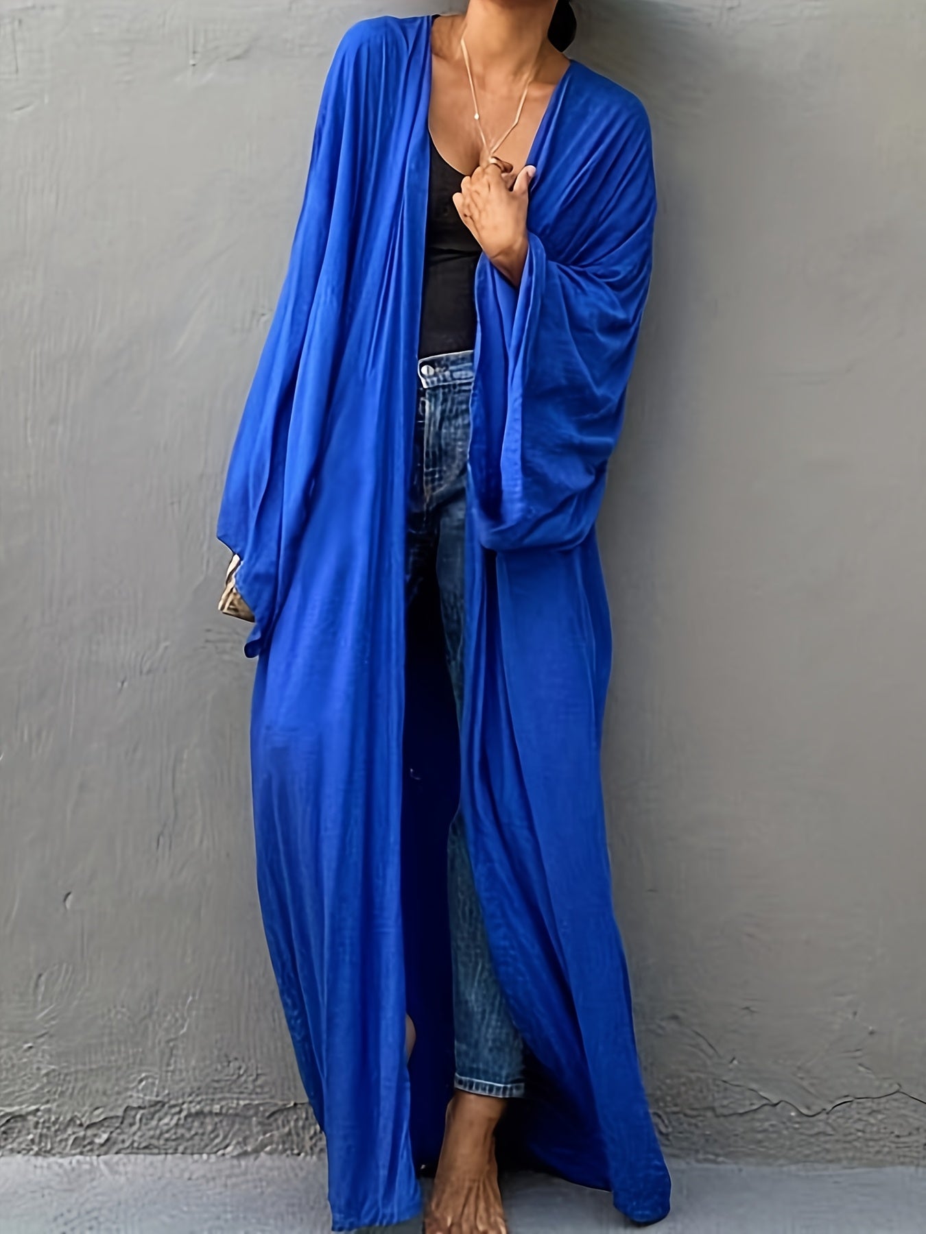 Women's Beige Kimono Cardigan - Casual V-Neck, Long Sleeve with Tie Waist, Lightweight Beach Cover-Up Dress, Breathable & Semi-Sheer for Vacation Layering, Casual Layering Piece|Flowing Beachwear|Breathable Fabric