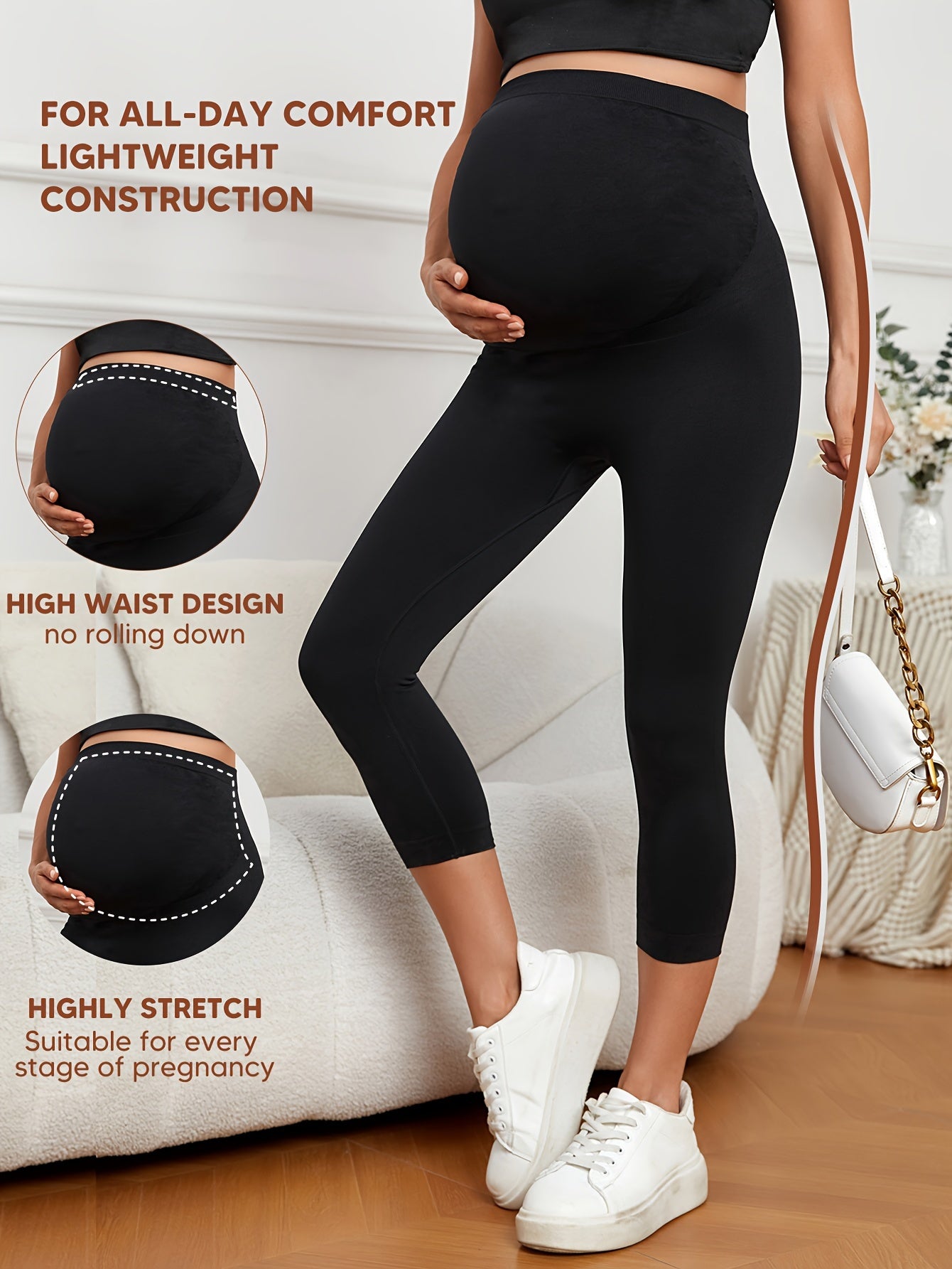 High-Waisted Leggings for Pregnant Women, Designed for Tummy Support, Featuring a Stylish Casual Slim Fit, Perfect for Sports And Yoga, with Excellent Stretch And a Butt-Lifting Effect, Suitable for Pregnancy And Maternity Wear.