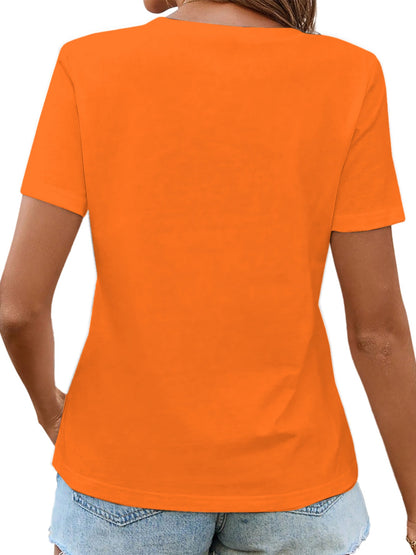 Women'S Elegant Vneck Short-Sleeved T-Shirt | Featuring Flag Print, Soft Stretchy Fabric, Machine Washable, Ideal For Spring/Summer Casual Wear