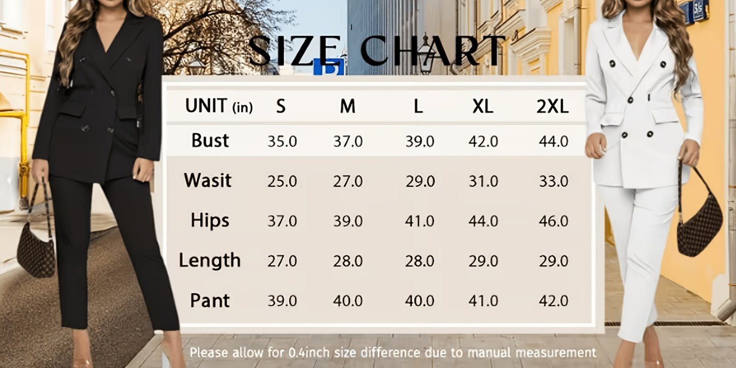 2pcss Blazer Set Pantsuit Women Double Breasted Blazer Set Formal 2pcss Pantsuit For Office Work, Long Sleeve Business Suit Slim Fit Double Breasted Suit For Business Meetings Corporate Office
