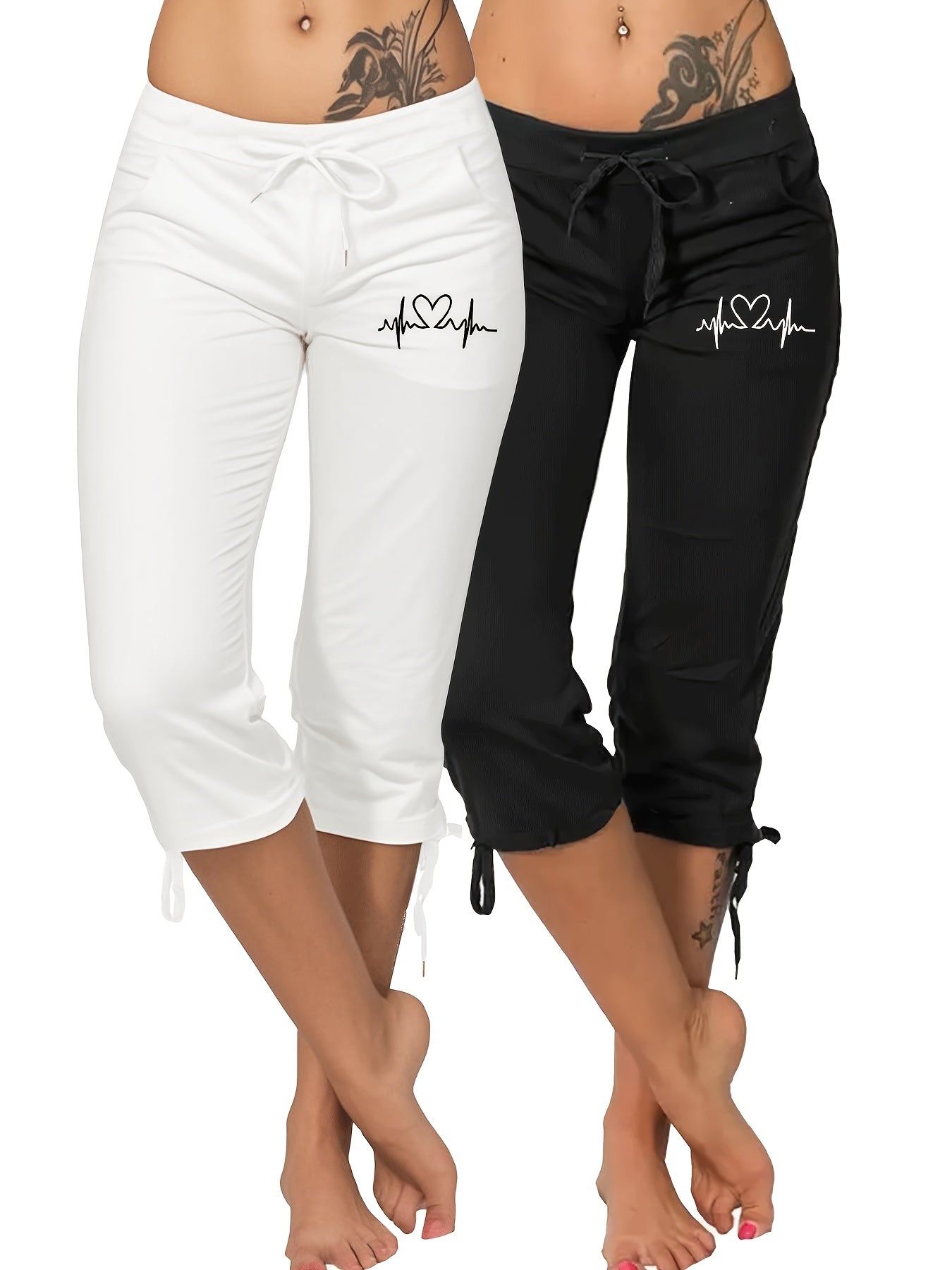 [Two-piece Pack] 5791A92 Women's Lightweight Three-piece Trousers, with Drawstring Waist - Casual Trousers, Spring And Summer Comfortable And Fashionable Daily Trousers | Loose Version Trousers | Casual Style Trousers