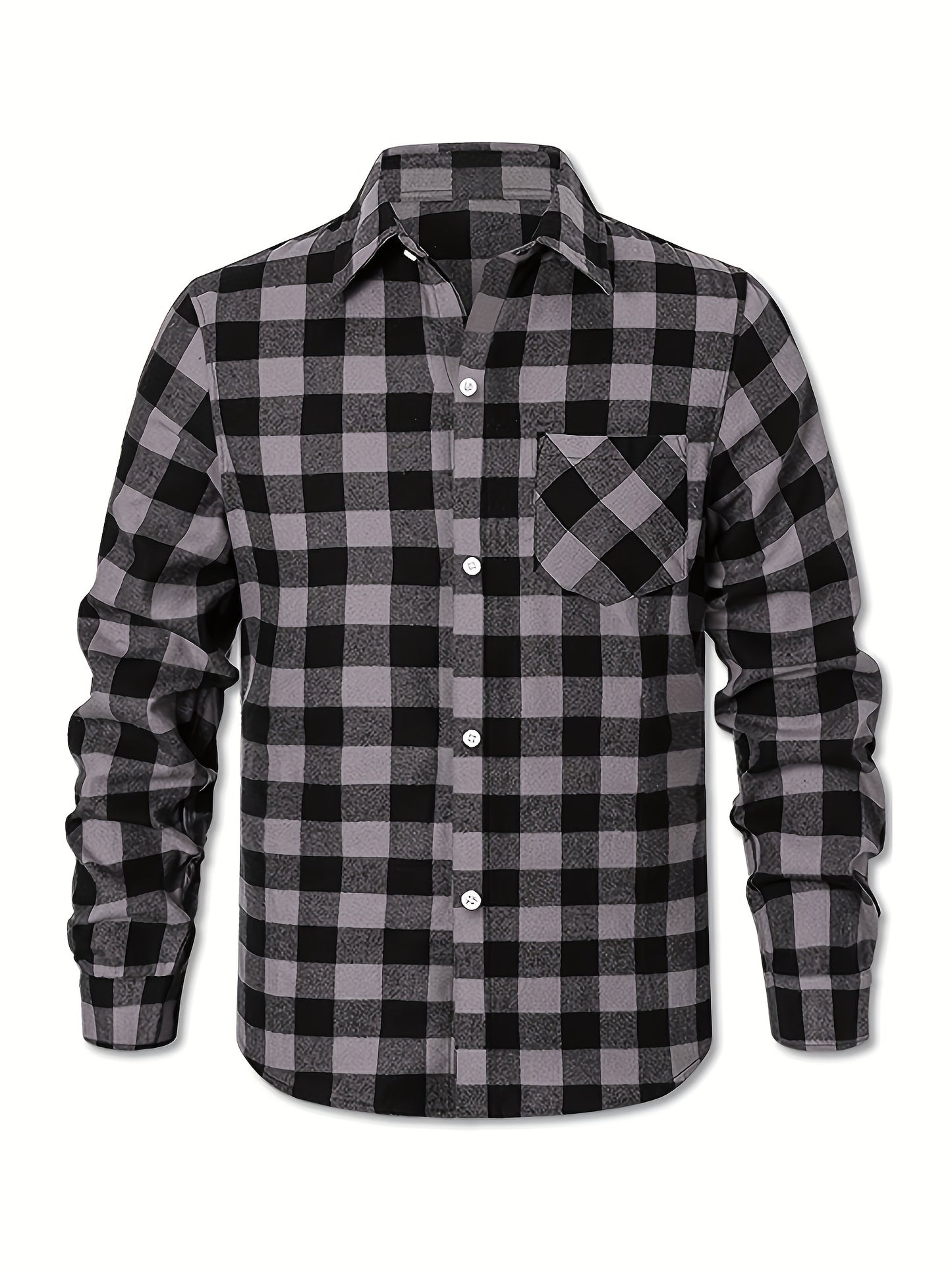 3pcs Plus Size Men's Casual Flannel Button- Shirts - Classic Buffalo Check Pattern, Relaxed Fit with Chest Pockets, Machine Washable, All-Season Comfort for Daily Wear (Black/Green/Orange-Black), Flannel, Long Sleeve Button Casual Shirt, Versatile Wardrob