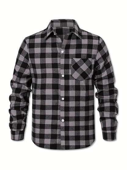 3pcs Plus Size Men's Casual Flannel Button- Shirts - Classic Buffalo Check Pattern, Relaxed Fit with Chest Pockets, Machine Washable, All-Season Comfort for Daily Wear (Black/Green/Orange-Black), Flannel, Long Sleeve Button Casual Shirt, Versatile Wardrob