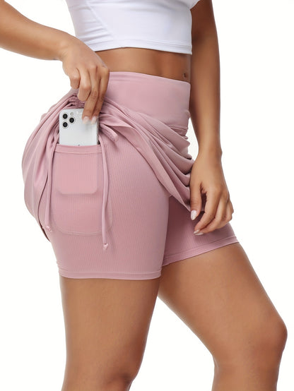 Women'S Athletic Skirt With Shorts, Mid-Length Tennis Golf Skorts, Adjustable Side Ruched, Anti-Exposure, Quick-Dry Fabric For Yoga Fitness Running