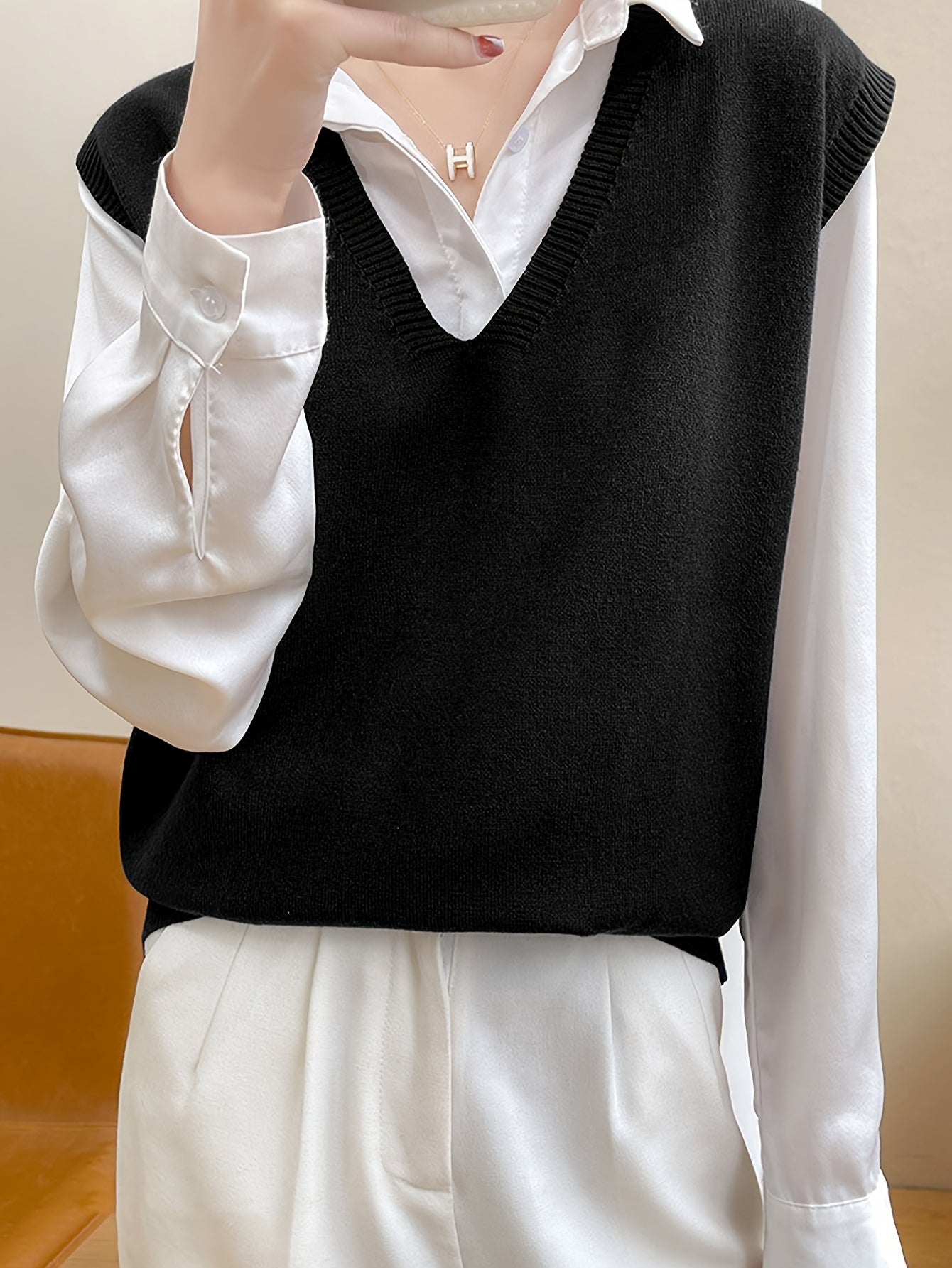 Cozy Womens Solid Knitted Sweater Vest - Soft V Neck Sleeveless Top For Chic Fall & Winter Layering - Versatile Casual Style