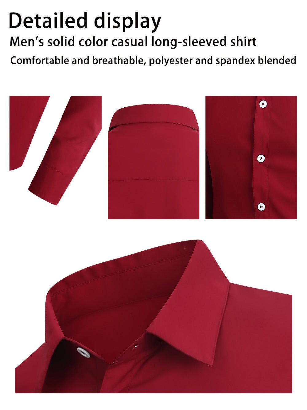 Men's Solid Color Dress Shirt - Collared Long Sleeve 146277