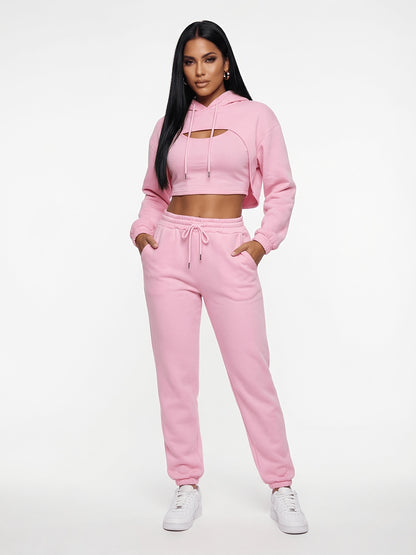 Women'S 3pcs Sweatsuits Sets Sexy Super Cropped Hoodie Tank Top And High Waisted Jogger Sweatpants Matching Loungewear Athleisure Outfits