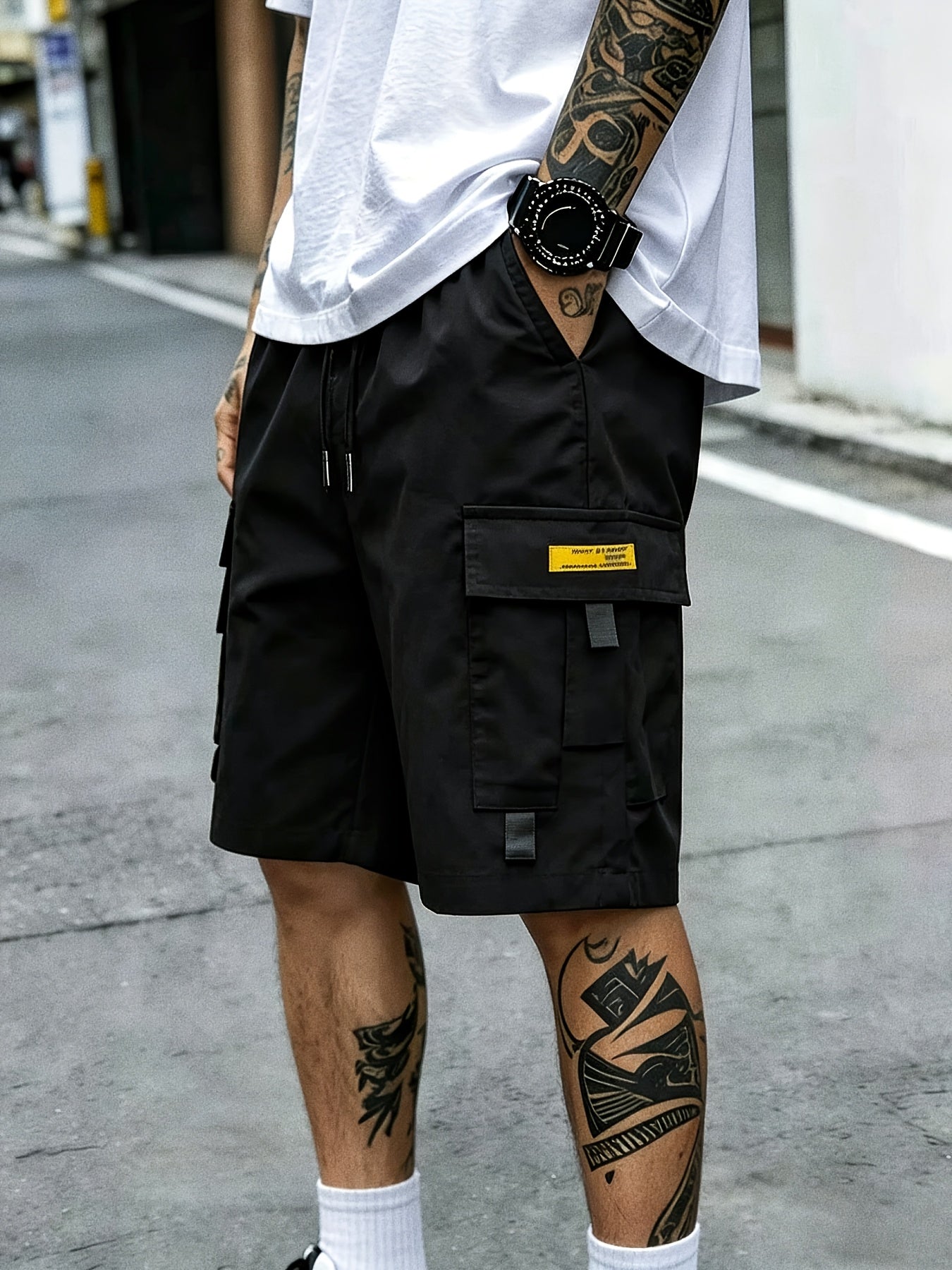 3PcsMen's Gray Cargo Shorts Drawstring Waist Loose Fit Multi-Pocket Lightweight Summer Casual Shorts, Men's Streetwear Outdoor Daily Bottoms