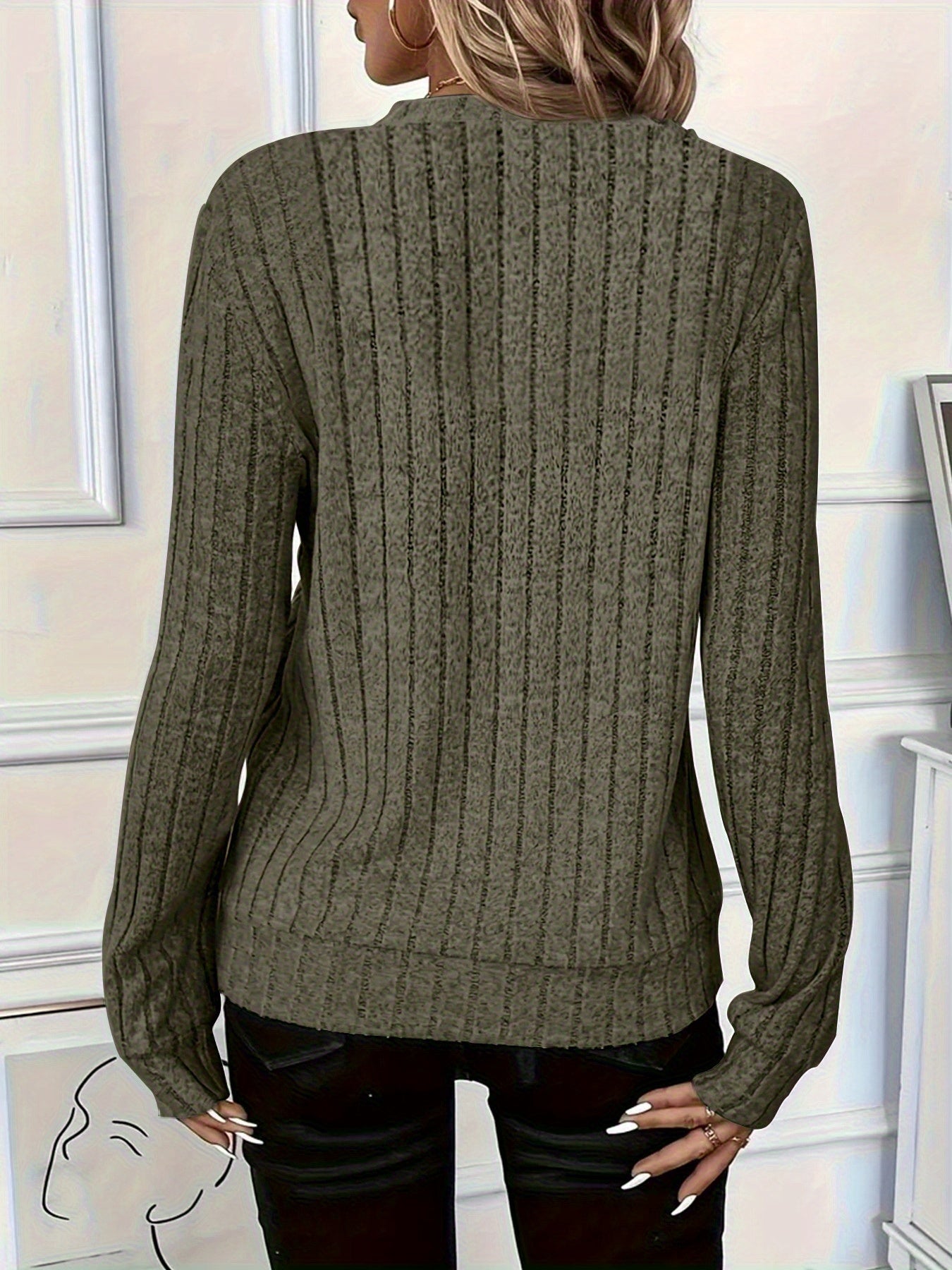 2025 Autumn/Winter New Women's Ribbed Solid Color Fabric Zipper Long-Sleeve Top for Women