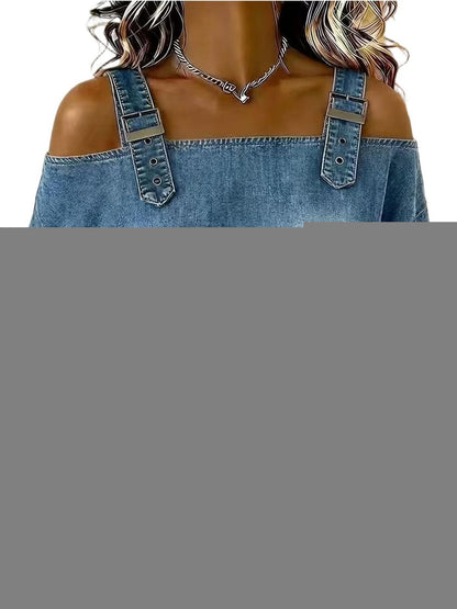 Women's Dress T-shirt with Elegant Style and Versatile Fit, Single-strap Collar, Shoulder Straps, Long-sleeved Top. Fashionable and Elegant for Women, Trendy.