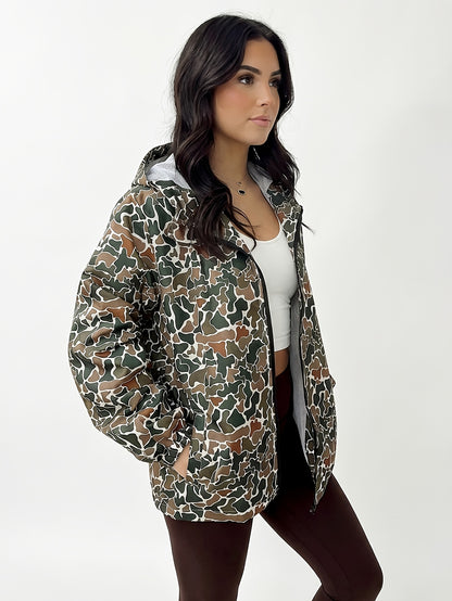 Camo Hooded Jacket Women's, Streetwear Windbreaker, Casual Fall Outerwear, Fashion Hoodie for Daily Wear