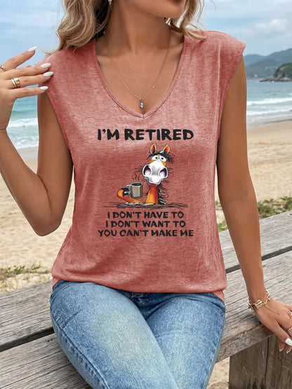 Women'S Casual Athletic V-Neck Tank Top | Trendy Sleeveless T-shirt for Comfortable and Breathable Summer & Beach Wear, Retired Design with a Touch of Humor, Cartoon Pattern