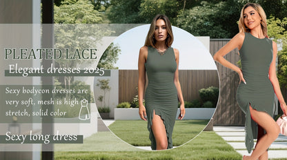 A-Line Fish-Tail Dress for Women | No Sleeves, Round Neck, Side Pleated Lace Opening | Ideal for Casual Outfits in Spring And Summer