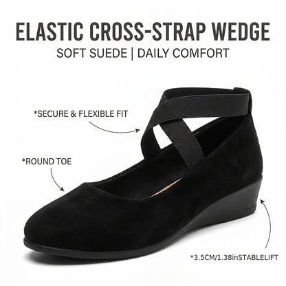 2026 New Women's Black Fashionable One-legged Loafers, Elastic-belt Comfortable Soft Sole Ballet Shoes, Lightweight Wedge Daily Casual Shoes, Solid Color Elegant Flat Shoes, Women Shoes