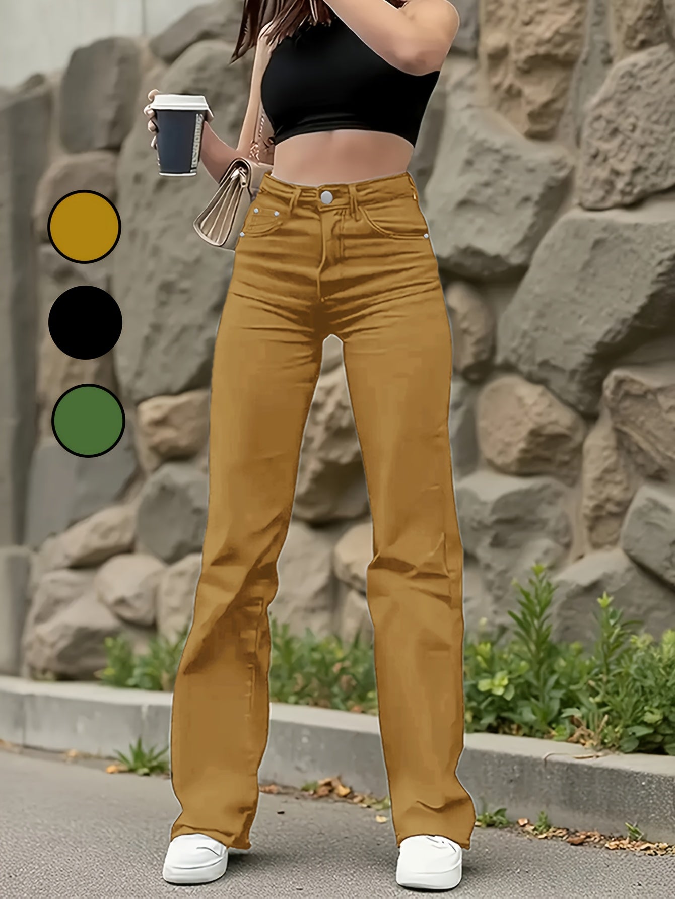 Women's 2026 New Military Green Straight-Leg Jeans - Stretch Denim Pants with Super Soft Breathable Fabric, Straight-Cut Leg for - Daily Wear, Casual & -Casual Outfits (Machine Washable) - Non- Solid Color