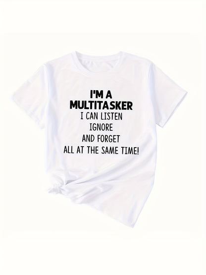 Letter Print Crew Neck T-shirt, Casual Short Sleeve Top For Spring & Summer, Women's Clothing