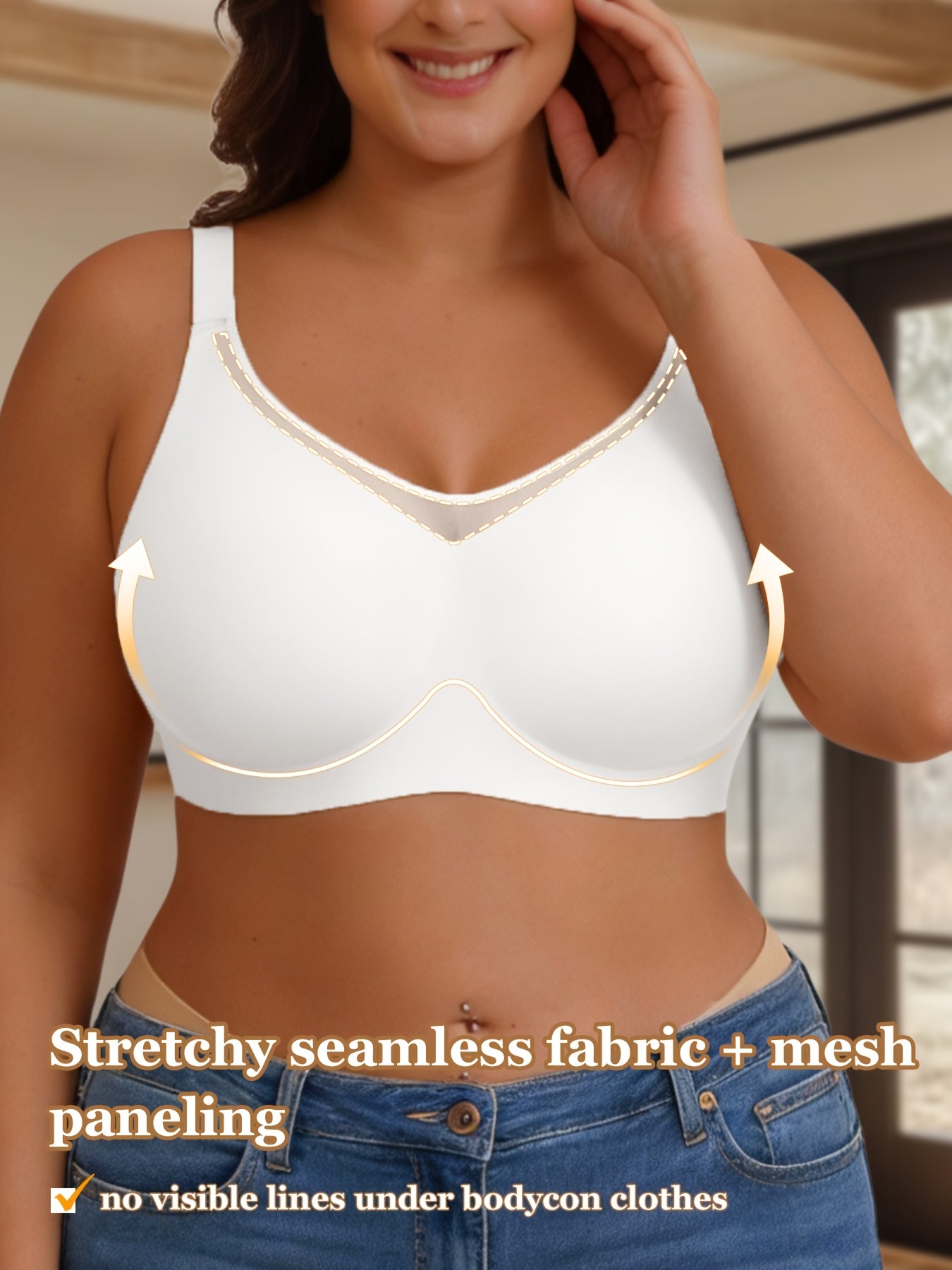 Women's Black Mesh V-Neck Bra - product view 19