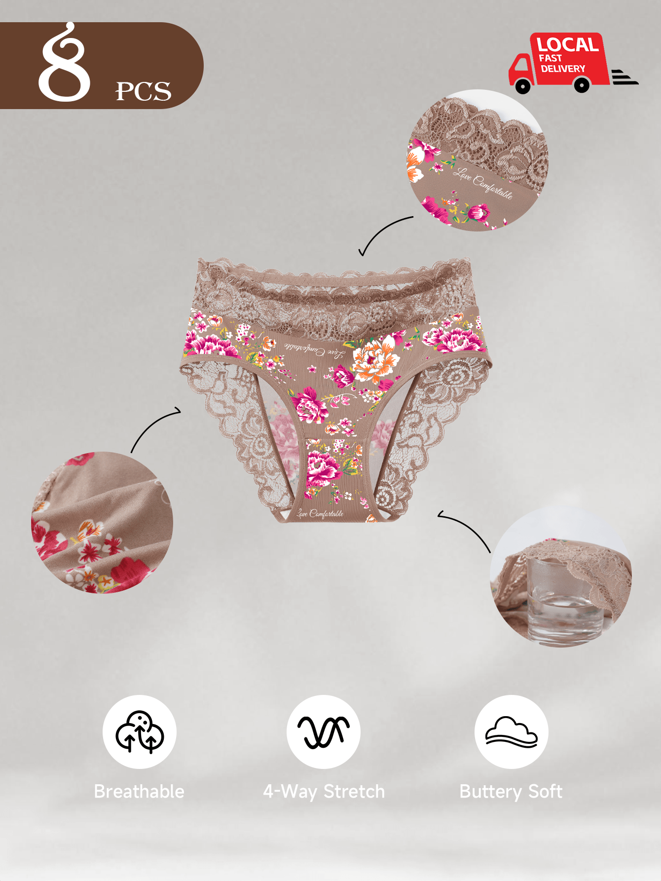 8-pack Floral Lace Women's Mid Waist Underwear with a Mid Waist Design That Fits the Body, Is Soft, Skin Friendly, Comfortable, Breathable, Triangular Underwear Suitable for Daily Wear and Dates