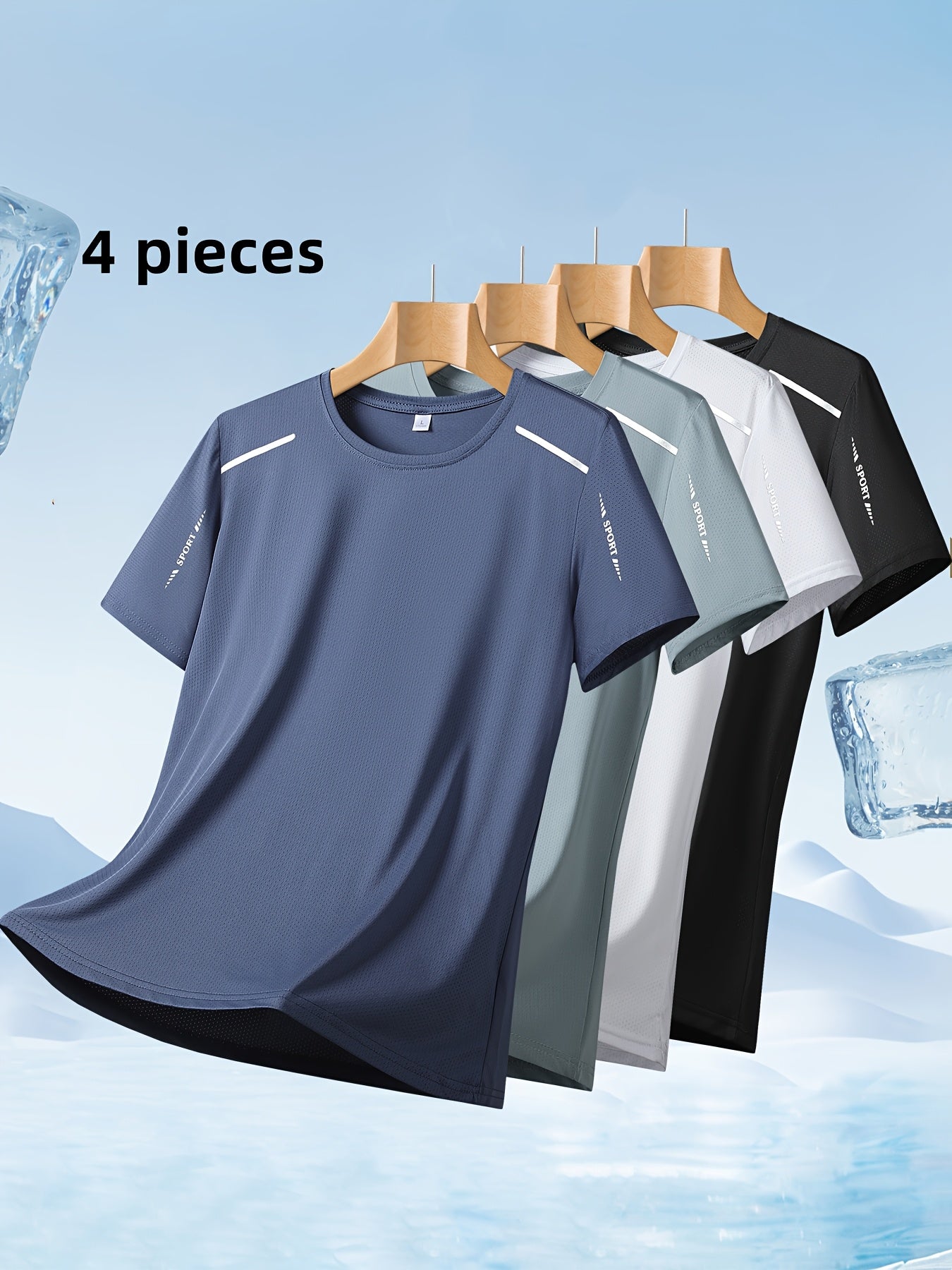 Men'S Quick-Dry Sports T-Shirt 4-Pack - Breathable Moisture-Wicking Round Neck Short Sleeve Top, High Elasticity Cool And Comfortable Quick-Drying Fitness T-Shirt, Summer Casual Sports Breathable Outdoor Top