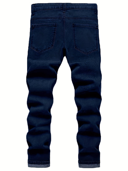 2-Pc Men'S Slim Fit Straight Leg Jeans - Y2K Retro Distressed Frayed Hem & Classic Styles, Trendy Versatile Streetwear Denim Pants for Casual Outfits