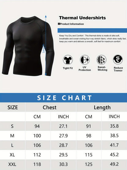 5pcs Men'S Thermal Round-Neck Shirt Set Long-Sleeve Compression Shirt Fleece-Lined Base Layer Sports Top Fitness Set, 2026, Valentine'S Day, Gifts