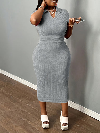 [Sexy Bodycon Dress] Sexy Summer Bodycon Dress | Women's Neck Casual Short Sleeve Basic Pencil Midi Club Dresses