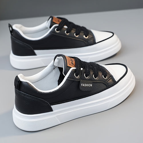 [Sneakers] Women'S Sports, Outdoor Trends, Fashion, Leisure, Thick Soled Lace-Up Low Top Shoes, Comfortable And Versatile for All Seasons, Board Shoes with faux leather Surface, College Style Women'S Shoes Suitable for Walking, Lightweight Shoes