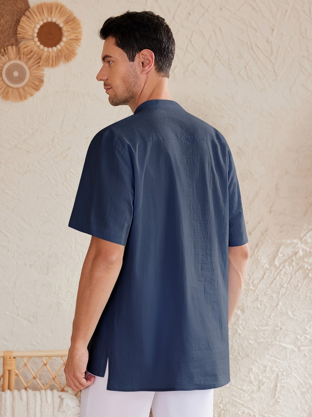 Men's Plus Size Henley Shirt – Sky Blue Short Sleeve