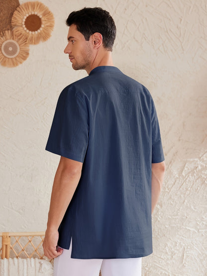Men's Plus Size Henley Shirt – Sky Blue Short Sleeve
