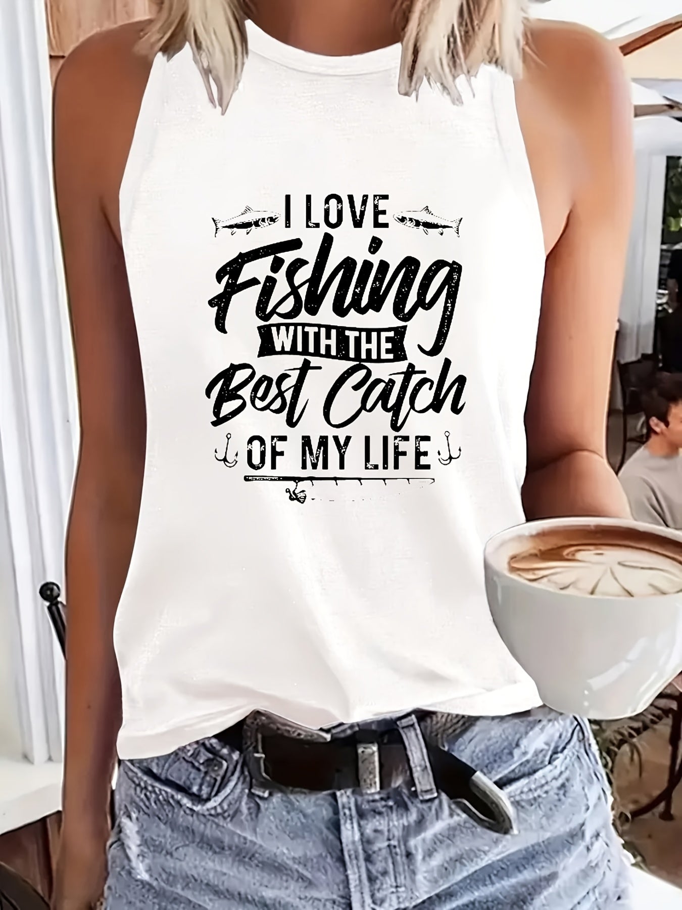 I Love Fishing with The Best Catch of My Life. This Women'S Casual Top Features Creative Letter Prints, a Round Neck, Is Machine Washable, And Has a Easy, Versatile, Breathable Design for Spring And Summer