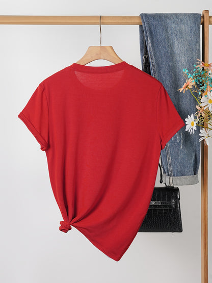 Women's Casual T-shirt, Chic Butterfly Pattern Print T-shirt - Rose Elements, Gifts, Casual Crew Neck Top - Breathable, Light and Comfortable, Suitable for Spring and Summer Wardrobes