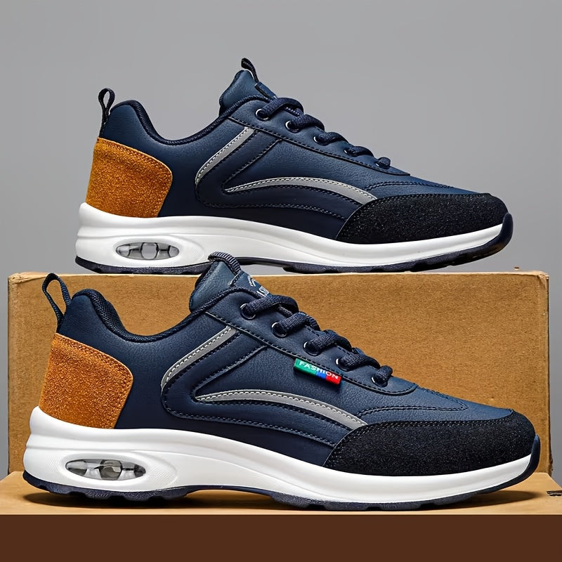 [Men's Fashion Sneakers] Men's Fashion Sneakers - Lace-up Design, PU Material, Comfortable Lining, Non-slip Casual Style, Soft-soled Running Shoes, Suitable for Outdoor Activities