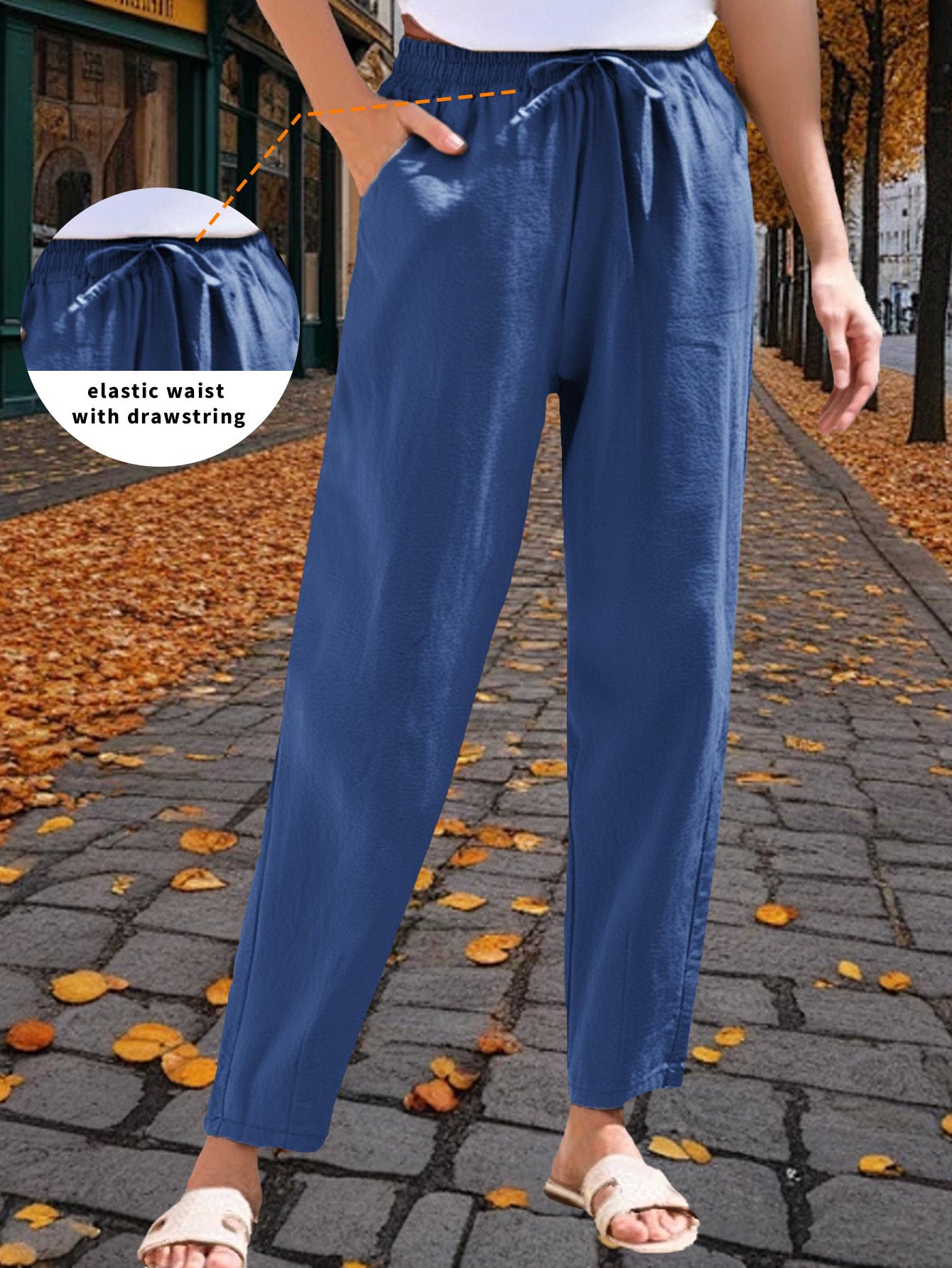 3-Pack Women'S 9/10 Length Casual Trousers, Loose Fit, Solid Color Drawstring Elastic Waist, Comfortable And Versatile for Office, Weekend Strolls, Gatherings, And Beach Vacations
