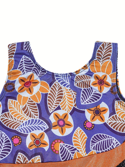 Girls Sleeveless Compression Gymnastics Suit, One-piece Bodysuit for Exercise Training, Perfect for Outdoor