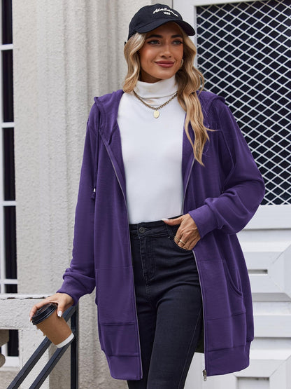 Women'S Zip Up Hoodies Long Sleeve Fall Tunic Hooded Sweatshirt Oversized Fleece Jacket with Pockets Fall Coats