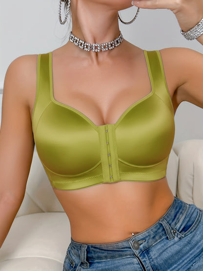 This 1pc Women'S Bra Is Made of High-quality Satin Fabric Without Underwire. It Features A Smooth Front Buckle Design, Providing Comfort and Strong Support. It Is Suitable for People with Large Breasts for Daily Wear and Formal Occasions. It Offe