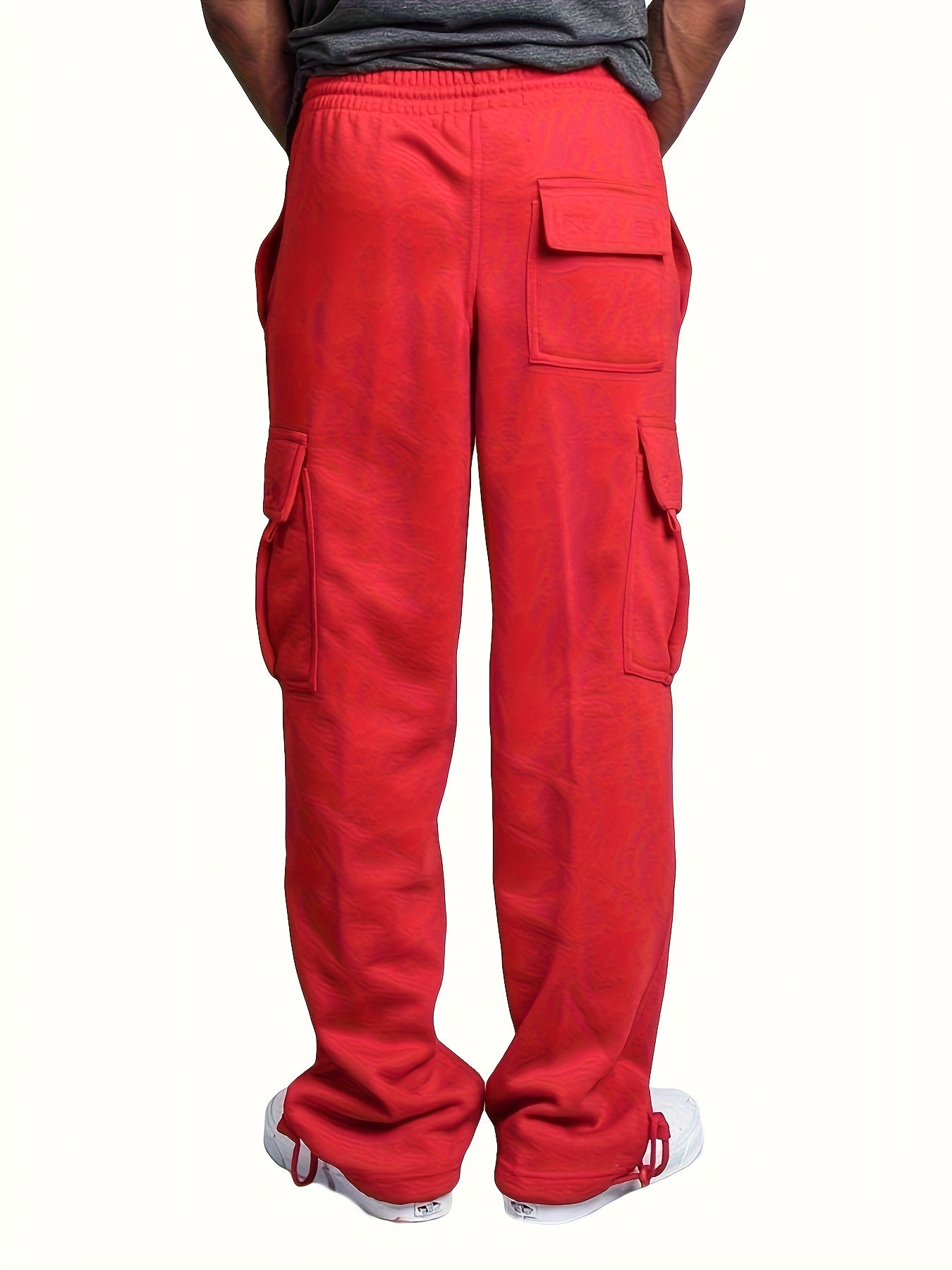 Men Solid Color Sweatpants, Adults Casual Style Cargo Pants with Pockets Drawstring