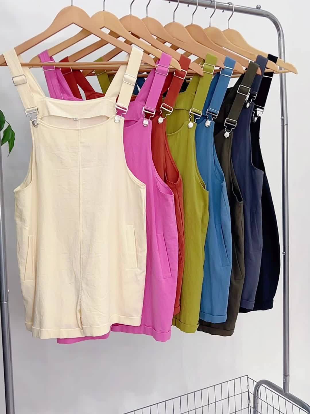 Women'S Linen Stylish Short Overalls Casual Summer Bib Shortalls With Pockets